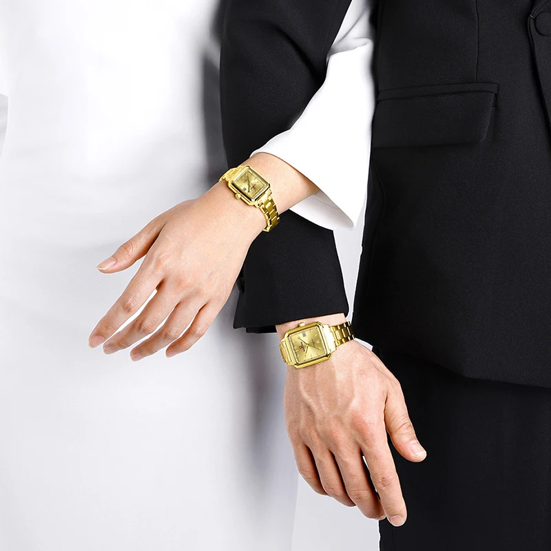 NAVIFORCE Original Luxury Couple Watch Quartz Stainless Steel Square 3ATM Waterproof Date Display Casual Watches For Women Men