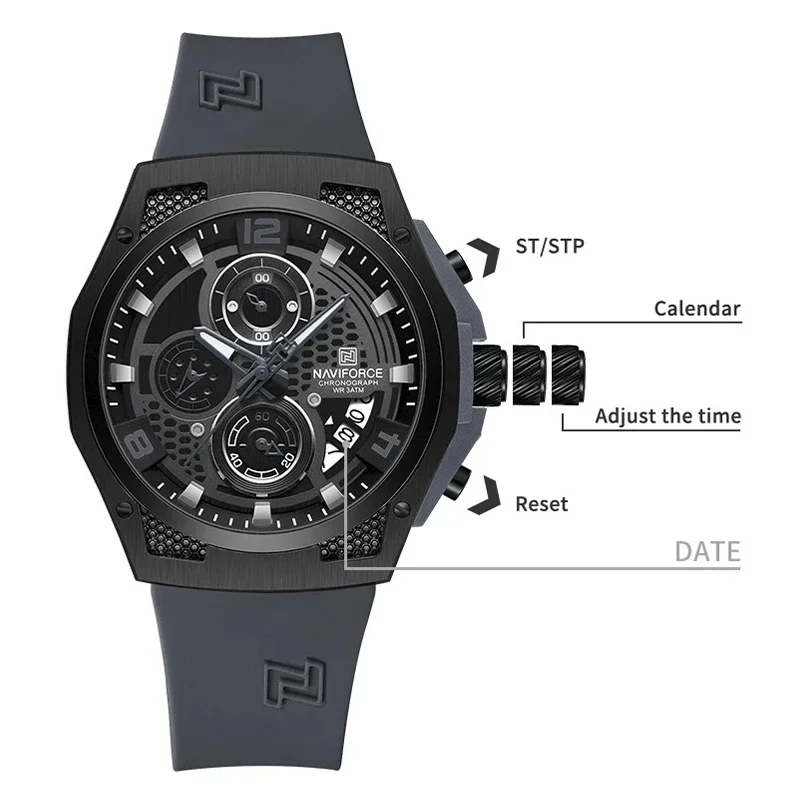 NAVIFORCE 2024 Larger Dial Men Military Watches Male High-end Quartz Calendar Fashion Design Wrist Watches PU Waterproof Clock