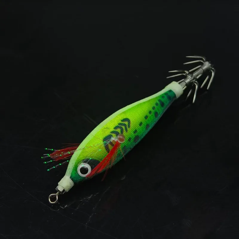 5 Stück Tintenfisch-Jig Egi-Köder mit UV-Leuchteffekt im Dunkeln, Hartköder mit scharfem Regenhäubchenhaken und rotem Lametta für Salzwasser-Tintenfisch, Sepia und Meeresfische – Detail 6