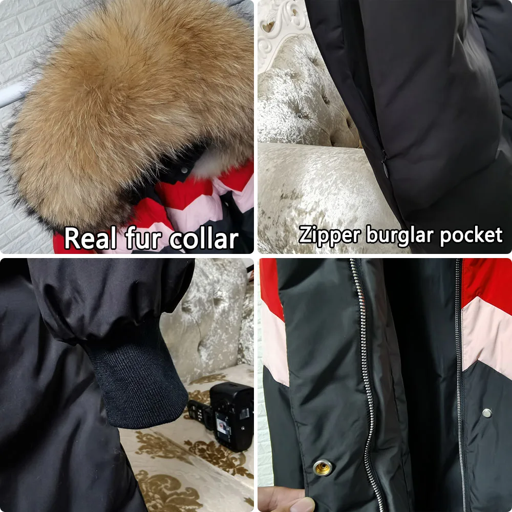 Maomaokong 2022 Natural Real Big Raccoon Fur Collar Down Jacket Women Female Winter Warm Luxury Coats Parkas Puffer Jacket