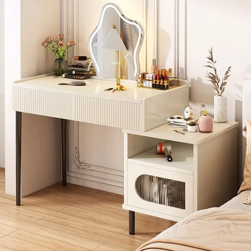 Nordic Led Lights Vanity Table Drawer Luxury Wood Storage Vanity Table Multifunctional Home Tocador Moderno Decorative