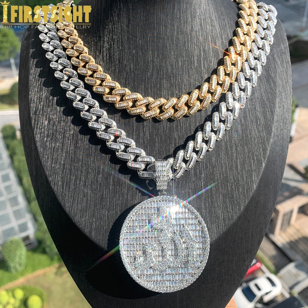 Iced Out Muslims Allah Pendant Necklace Luxury 14MM Cuban Chain Pave Zircon CZ Letter Charm Bling Men Hip Hop Jewelry