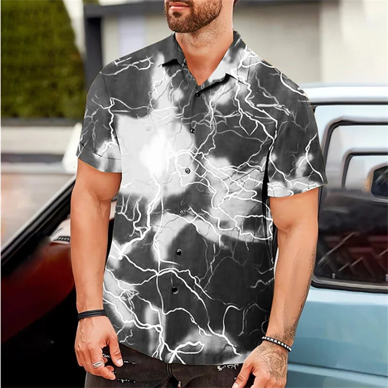 Heren Shirt Zomer Hawaiiaans Shirt Bliksemprint Blauwe Outdoor Straat Korte Mouw Kleding Modieuze Straatontwerper 6 Kleuren