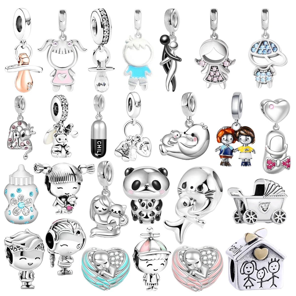 Hot Sale Baby Feeding Bottle Pacifier Mother And Son Charm Bead Fit Original Pando 925 Sterling Silver Bracelet DIY Jewelry Gift