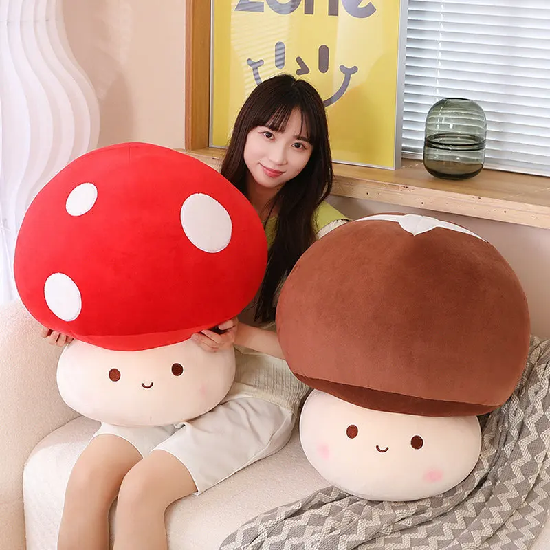 Paraguas grande rojo relleno con cabeza de seta, decoración de sofá, planta de juguete de peluche, almohada creativa de seta Shiitake seca para niños