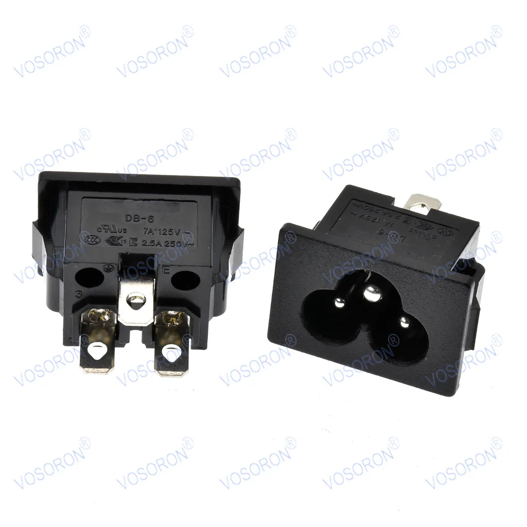 5pcs IEC C6 AC Power Inlet Socket Connector, 3-Pin 250V 2.5A, Embedded Mount with Welding Terminals (Black)