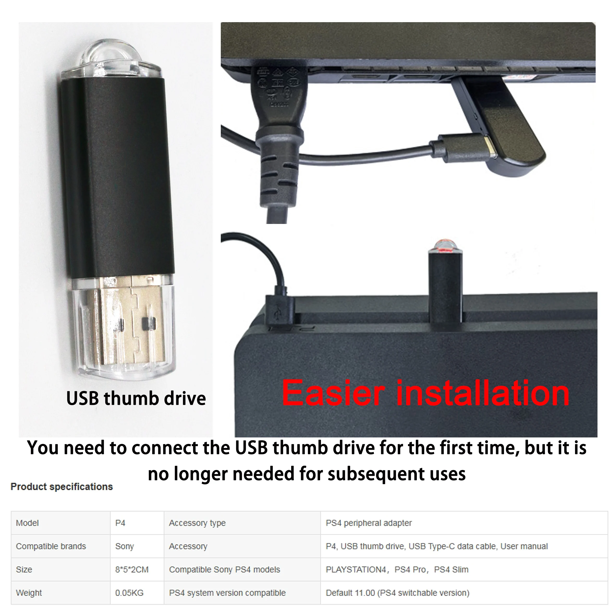 One-Key JB Tool Mod Set USB Dongle with Ethernet Type-C Cable Kit JB USB Adapter for PS4/PS4 Pro/PS4 Slim FW 9.0-11.0 System