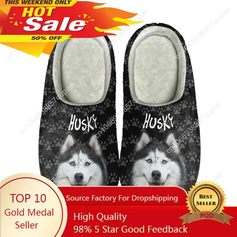 

Husky 3D Print Home Cotton Slippers Mens Womens Thermal Indoor Slipper Customized DIY Shoe Plush Bedroom Casual Keep Warm Shoes