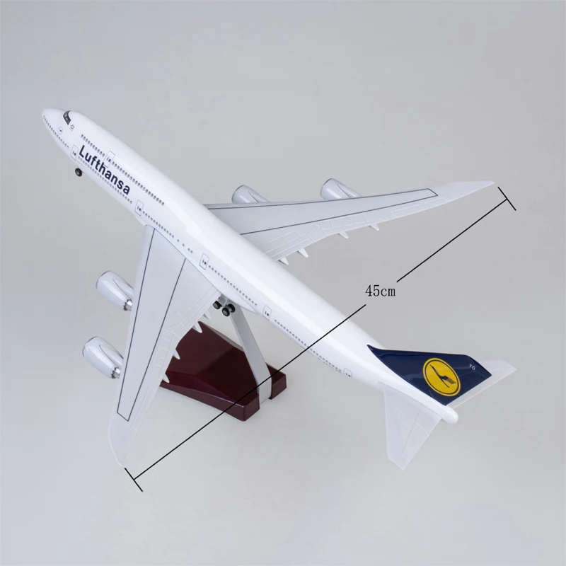 1/150 Scale B747 Airplane Model Lufthansa Airways 47cm Diecast Resin Airplane With Led Lights And Wheel For Decoration Gift