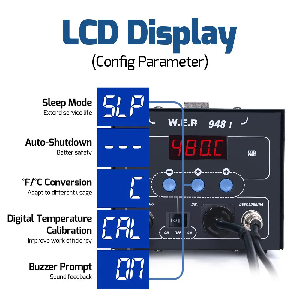 WEP 948-I Desoldering Station 2-in-1 Suction Tin Gun Vacuum Electric Solder Iron Kit Soldering Station For SMD PCB Repair Tool