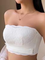 Lace large chest small anti slip gathering strapless bra women's collectio accessory breast anti sagging anti glare full cup bra
