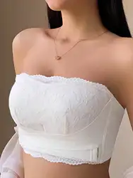 Lace large chest small anti slip gathering strapless bra women's collectio accessory breast anti sagging anti glare full cup bra