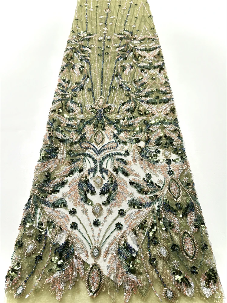 African Lace Fabric2025 High Quality Luxury Embroidery Beaded Lace Fabric Nigerian Sequins French Lace Fabric For Wedding Dress