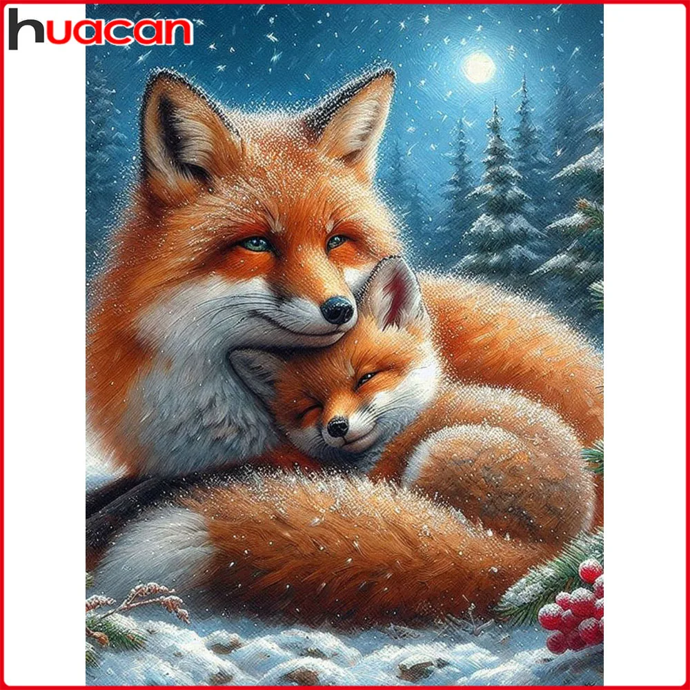Huacan Neuheiten 2025, Diamantgemälde, Fuchs, Winter, Diamantmosaik, Tierlandschaft, komplettes Set, handgefertigtes Geschenk
