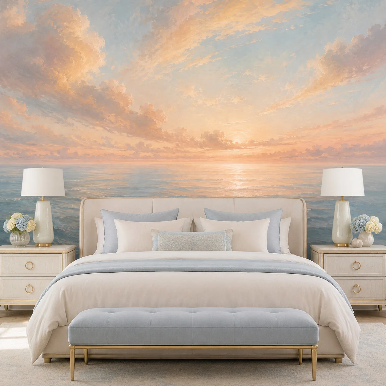 Seascape Wall Mural Ocean Sunset Sky Wallpaper Non Self Adhesive Bedroom Living Room Coastal Beach Large Wall Decor