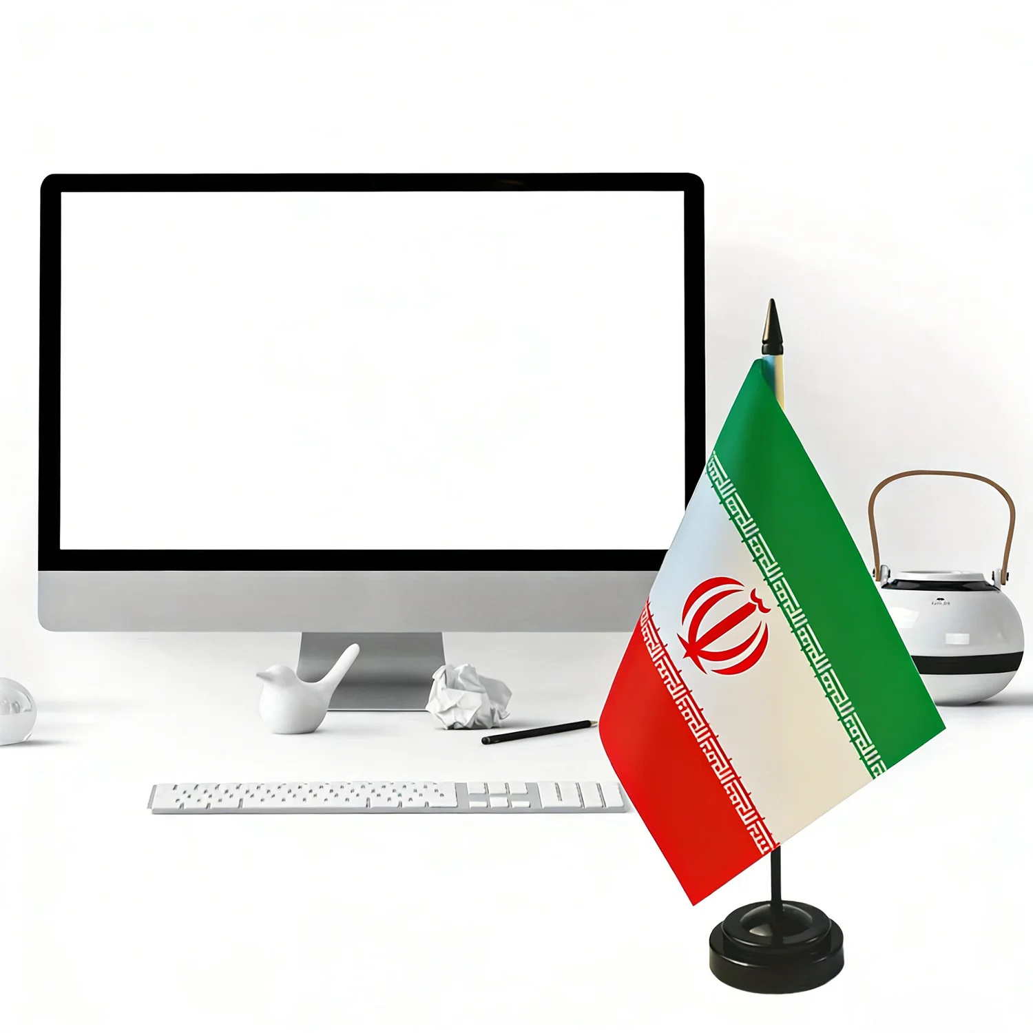 1 Set Iran Table Flag- Iran- Iranian Iran Desk Flag 21x14 Cm- Black Plastic Stand for Office