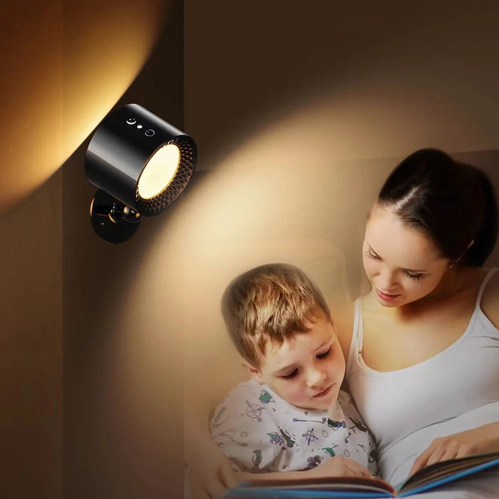 USB Rechargeable LED Wall Light Touch Control 360 Rotate Cordless Wall Mounted Sconce Lights For Bedroom Reading Lamp