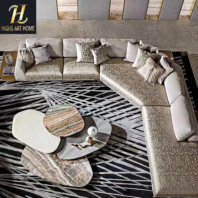 Italian Light  Modern Leather Cloth Villa High End Leopard Print Sofa on the Corner Copper Designer Sofa Corner Sofa Bed