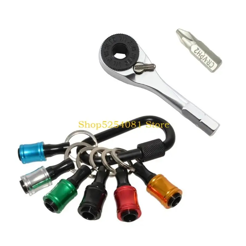 AXYC 1/4Inches Hex Shank Bit Holders Keychain with Ratcheting Wrench Heads Quick Changes for Nut Driver,Screwdriver Drill Bit