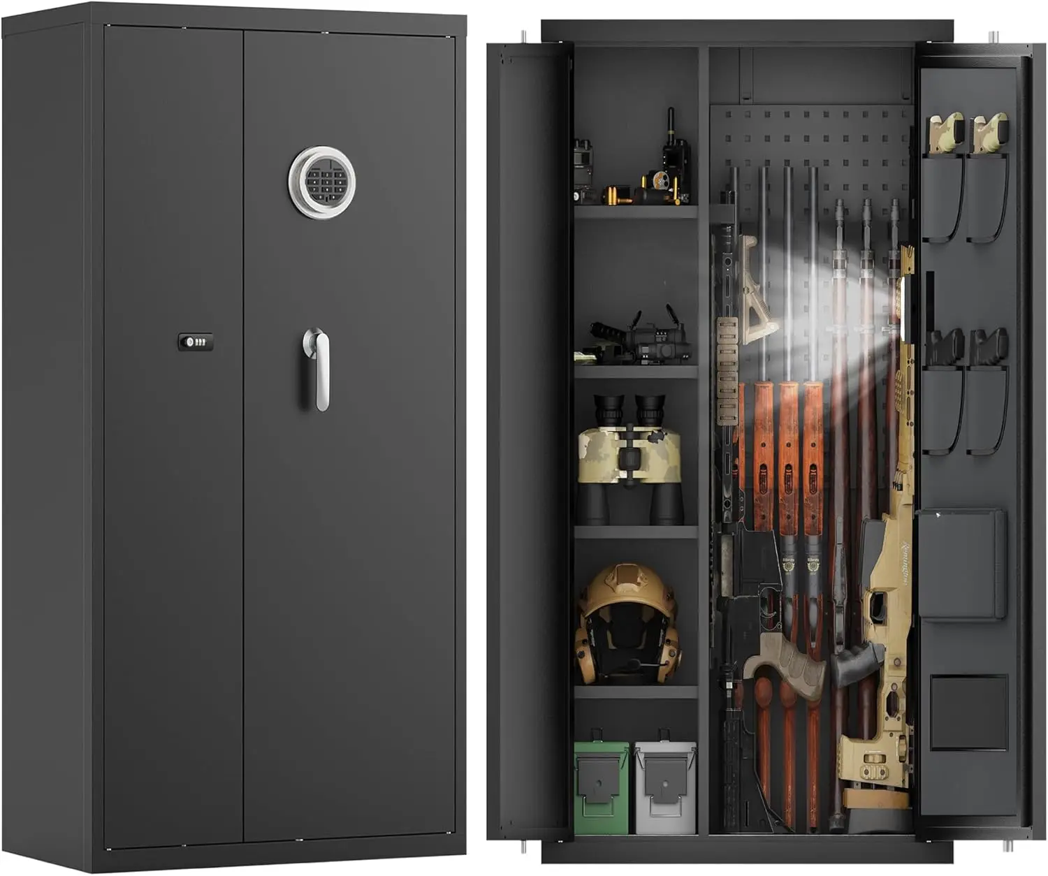 

18-20 Large Long Gun Safe for Home Rifles and Pistols, Gun Cabinets with Dual Storage Space and Adjustable Gun Racks,Rifle Safes