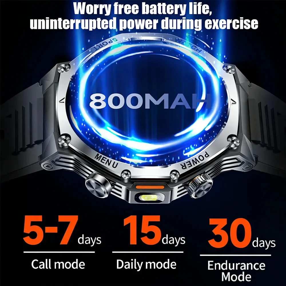 2026 Military Outdoor Smart Watch Fitness Clock Men 1.80-inch AMOLED Screen 800mAh Battery Flashlight Call Waterproof Smart Band