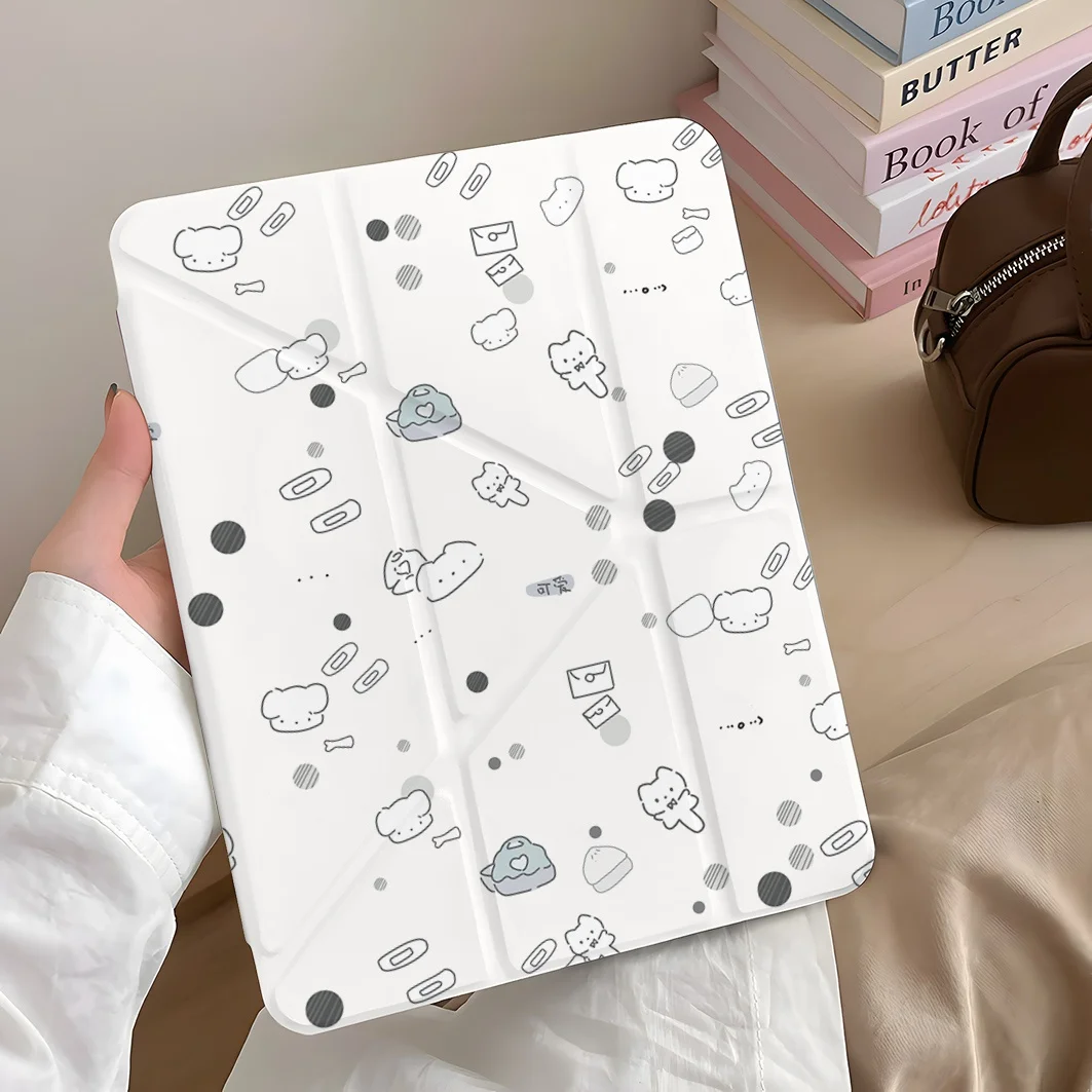 Kawaii Line Cat New Tablet Case For iPad Pro 11 12.9in 13 M4 9.7 10.2 5/6th 7/8/9 10th 11th MINI 4 5 6 7 Air 5 6 7 Trifold Case