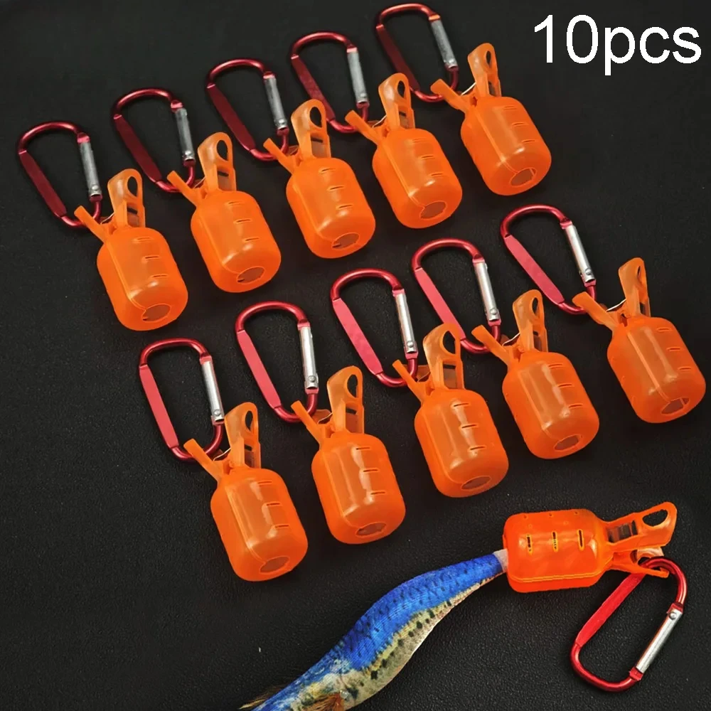 10 unidades de cubiertas protectoras de seguridad de madera para anzuelos de señuelos de calamar y camarón, con mosquetón, accesorios de pesca, tapas para anzuelos