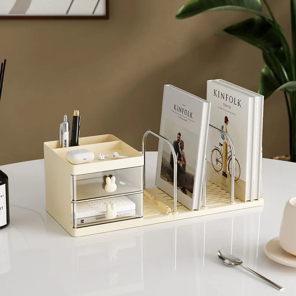 Six Grids Bookend Book Holder with Storage Box Durable Desk Stand Bookshelf Practical Save Space Books Storage Rack