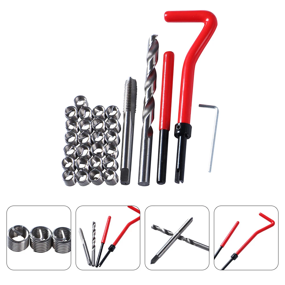 

30 Pcs Repair Thread Repair Kit Tool Set Restore Damaged Threads Engine Car Applications Alloy Durable Wire Insert Kit