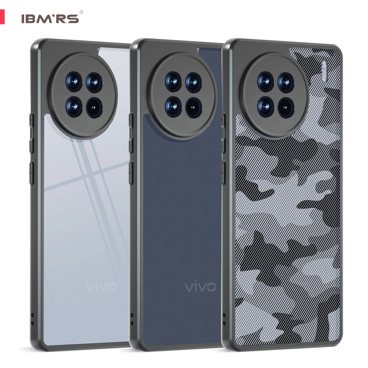 

for vivo X90 Pro+ Camo Case | Military Shockproof Hybrid Hard Back + Soft Edges Cover with Wrist Strap - IBMRS