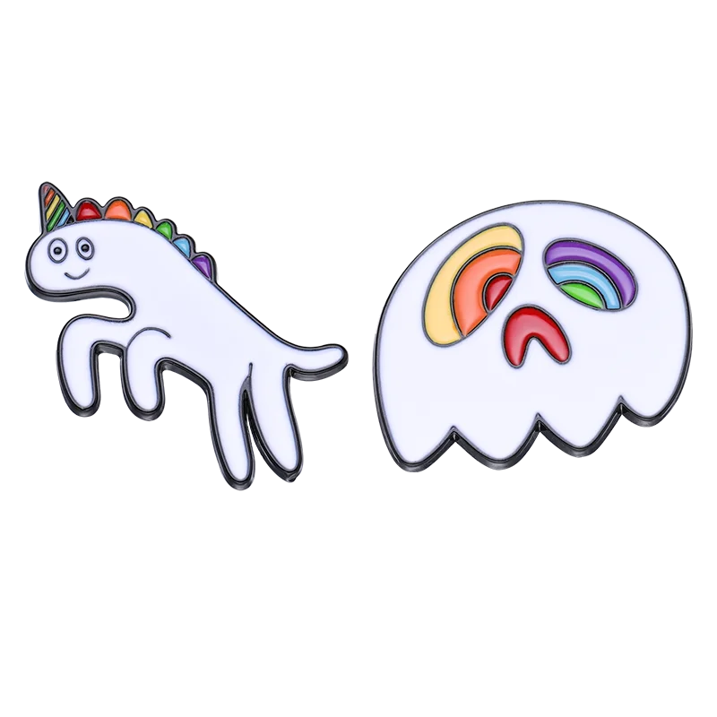 Cute Enamel Pins Rainbow Color Horse Unicorn Ghost Palette Brooch Lapel Badges Jewelry Gift for Kids Friends