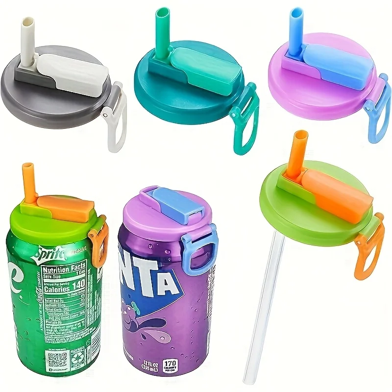 Tapa de lata de refrescos reutilizable. La tapa de lata de bebida de soda se puede utilizar para bebidas, jugos y refrescos y viene con una pajita