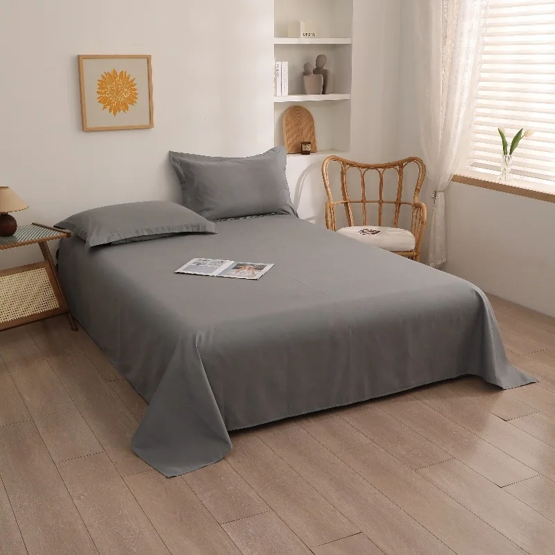 

Solid color sheets washed cotton single piece simple plain color polished student dormitory single quilt three-piece set
