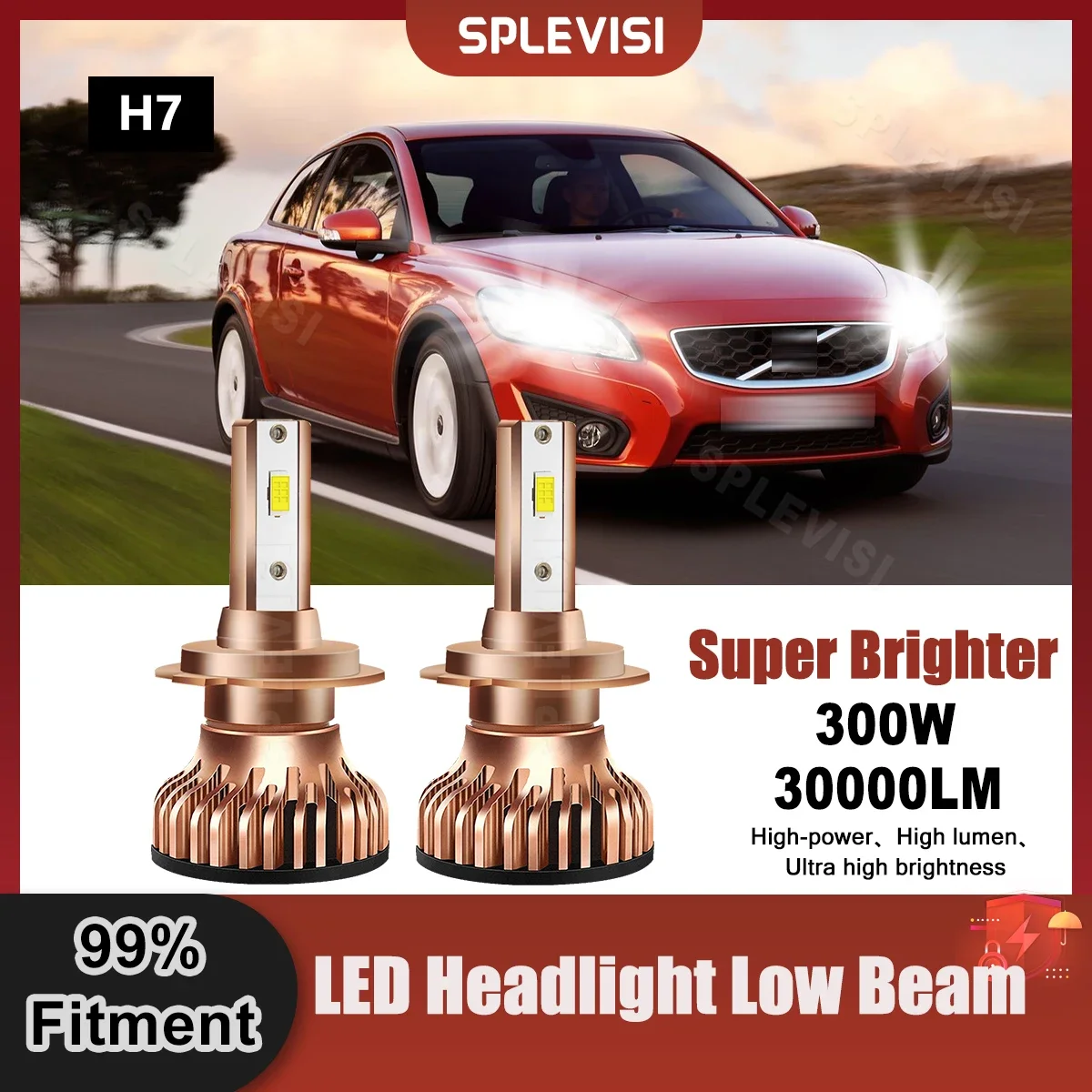 

2x H7 LED Headlight Low Beam Bulbs 300W 30000LM For Volvo C30 2006 2007 2008 2009 2010 2011 2012 Replace Car Lights