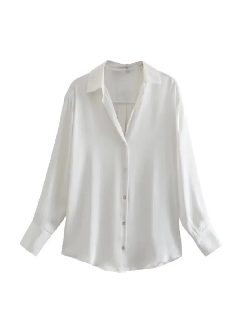 2023 New Female Elegant Ladies Tops High Quality Office Lady Blouses Satin Long Sleeve Women Summer Blouse Button Up Shirt