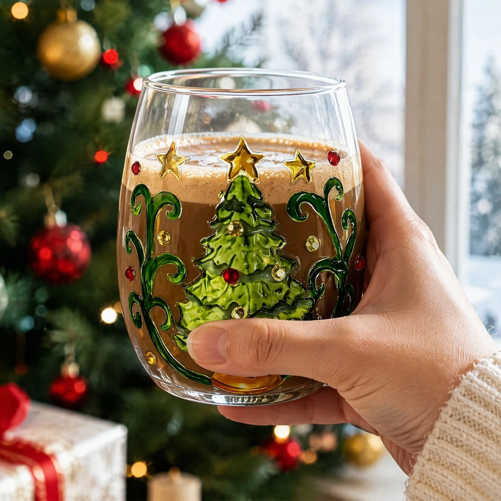 3D Christmas Embossed Glass Cup Reindeer for SNOWMAN Santa Holiday Drinkware Winter Festive Collectible Art