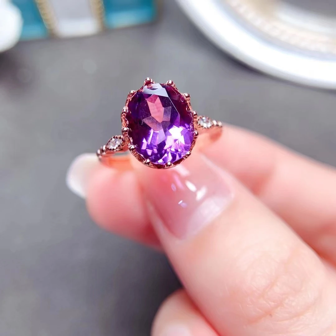 

2ct VVS Grade Natural Amethyst Silve Ring 10% Real 925 Silver Ametyst Jewelry 18K Gold Plating Gemstone Ring