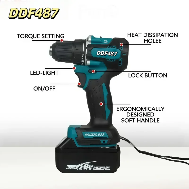 Fit makita ddf487 elétrica sem escova de alto torque impacto chave de fenda sem fio driver broca ferramentas elétricas para makita 18v bateria