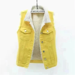 Women's Sleeveless Denim Jacket Fleece Lined Vest Sherpa Waistcoat Ladies Winter Autumn Button Up Sleeveless Coat Shacket