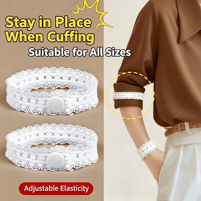 2/4Pcs Adjustable Lace Sleeve Holders,No-Sew Elastic Shirt Cuff Straps For Fixing Rolled Sleeves,Shorten Sleeve& Pant Leg Length