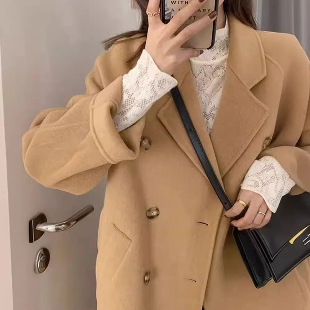 Belt woolen coat women's anti-season fashion fashion new double-breasted design autumn and winter woolen coat medium and long