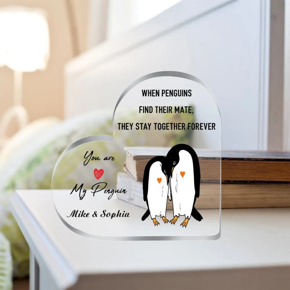 

Personalized You're My Penguin Heart Shaped Acrylic Plaque Valentine's Day Anniversary Gift for Couple Home Ornament Decoration