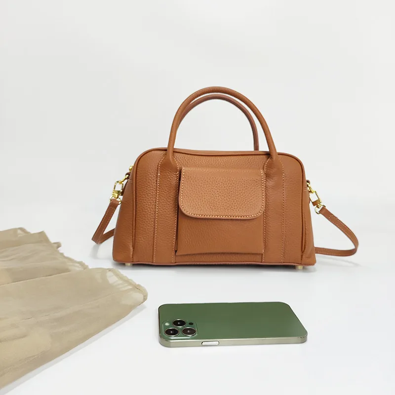 

New Top Layer Handheld Cowhide Boston Large Capacity High-end Luxury Designer Handbag Crossbody Leather Sac De Luxe Femme