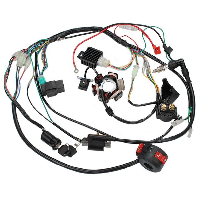 Motorcycle ATV Quad Pit Bike Buggy Go Kart Full Complete Electrics Wiring Harness CDI STATOR 6 Coil for 50-125CC