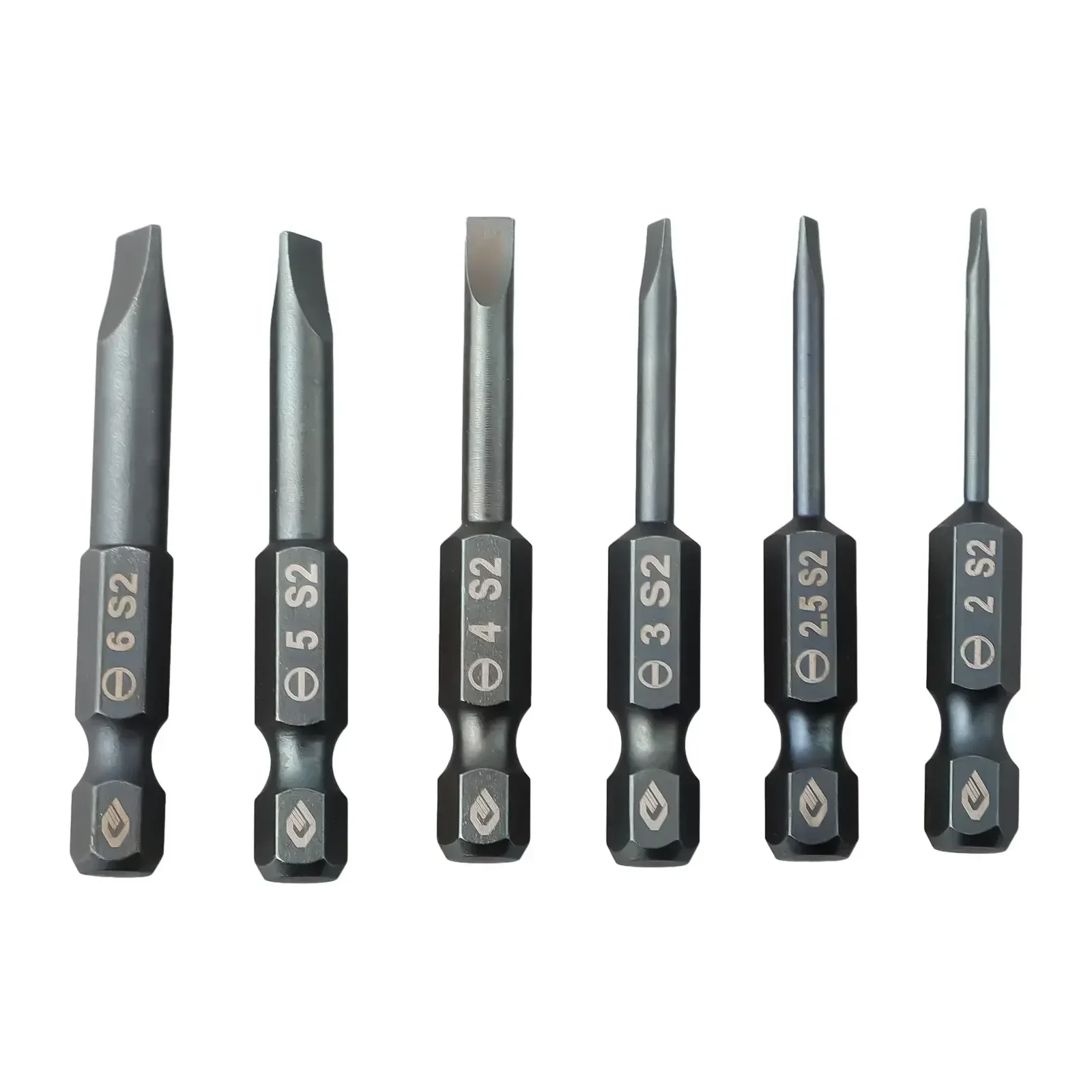 6pcs 50mm Screwdriver Bit Set Flat Head Slotted Tip Magnetic Screwdrivers Bits SL2.0-SL6.0 Alloy Steel Screw Driver Bits Tools