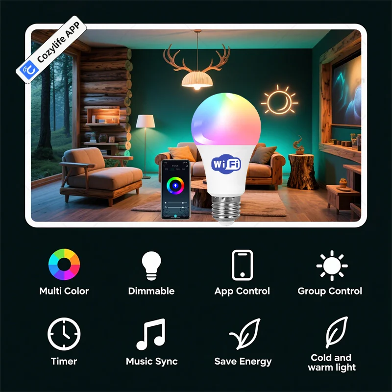 

Cozylife WiFi E27 9 Вт Пузырьковая светодиодная лампа с регулируемой яркостью и голосовым управлением RGBCW 85-265 В Smart Life Лампа Поддержка Alexa Google Home