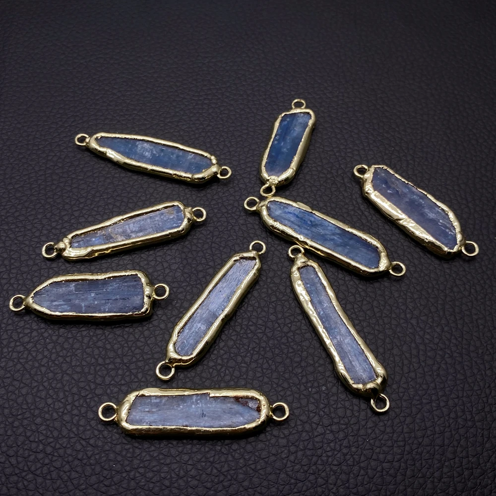5 PCS Natural Blue kyanite Stone Connector Double Bails For Making Bracelet Necklace Jewelry DIY