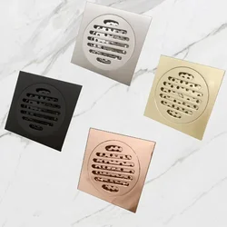 Bathroom Water Floor Drain Brass Matt Brushed Black Gold Rose Gold with Filter 100x100 for Shower Room Kitchen