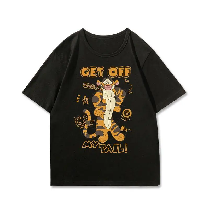 

New Disney Tigger Print T-shirt Children's Daily Tops Suitable for The Whole Family Pure Cotton Round Neck Short Sleeve