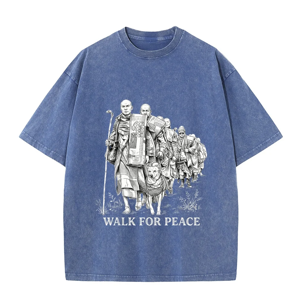 Walk for Peace Monks with Aloka Dog T-Shirt Men Clothing T-Shirts Топ Y2k Red Graphic Tee 100 Cotton Short Printed Basic T